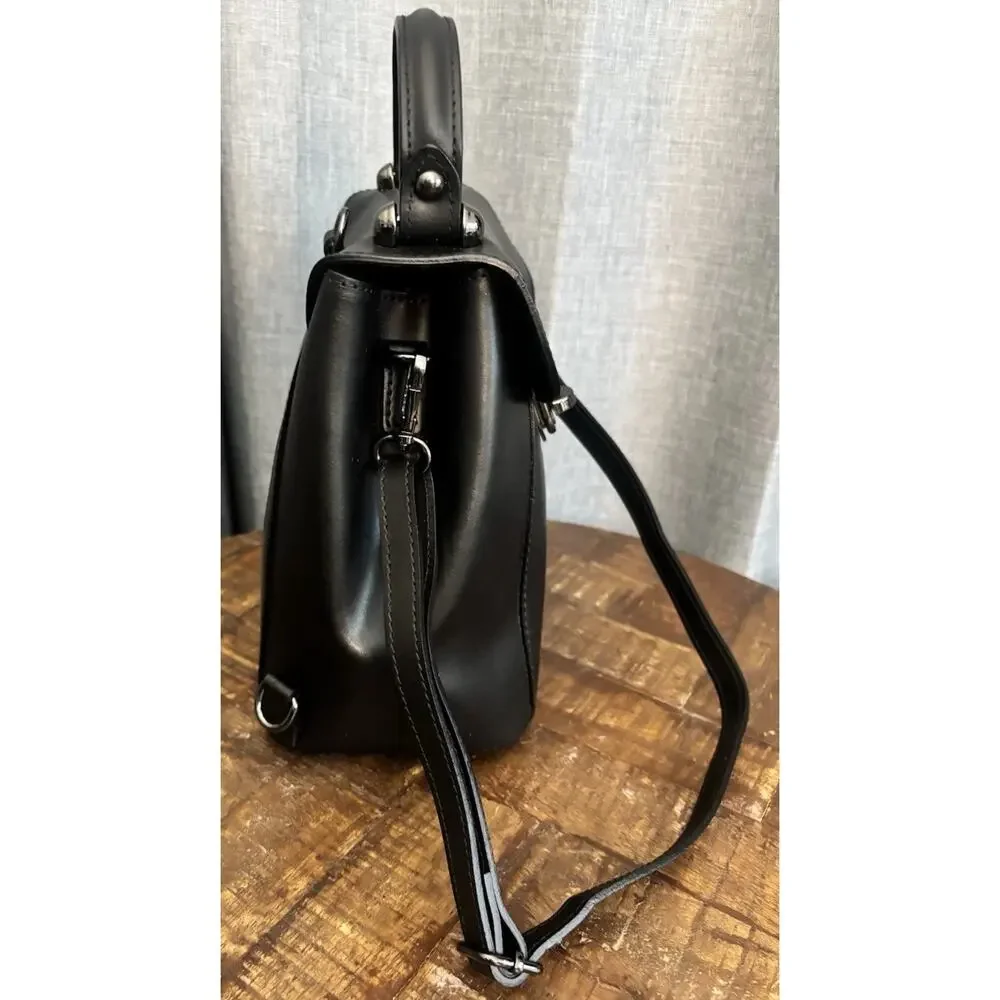 Luana Ferracuti Italy Leather Convertible Black Backpack